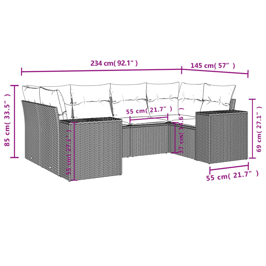 Set Divano da Giardino 6 pz con Cuscini Marrone in Polyrattan