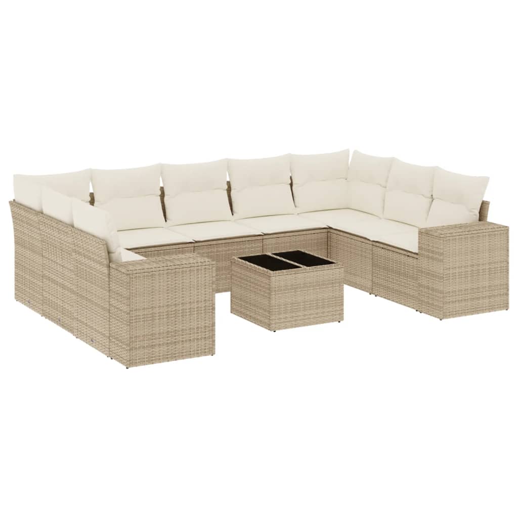 Set Divano da Giardino 10 pz con Cuscini Beige in Polyrattan