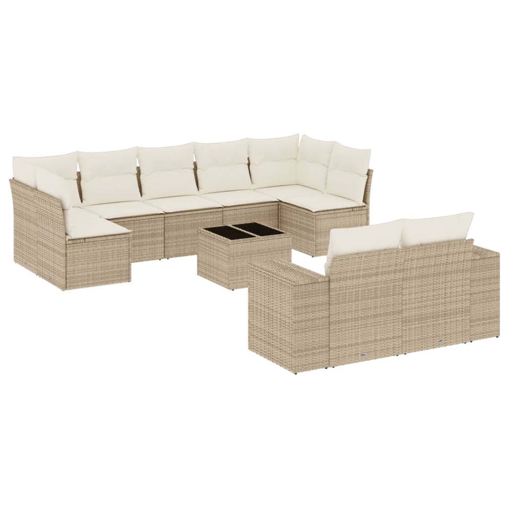 Set Divano da Giardino 10 pz con Cuscini Beige in Polyrattan