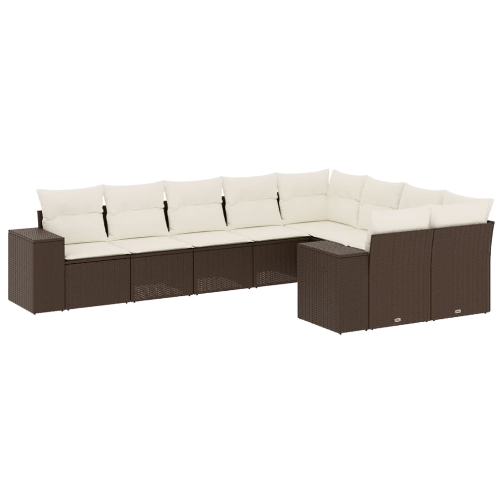 Set Divani da Giardino 9pz con Cuscini Marrone in Polyrattan