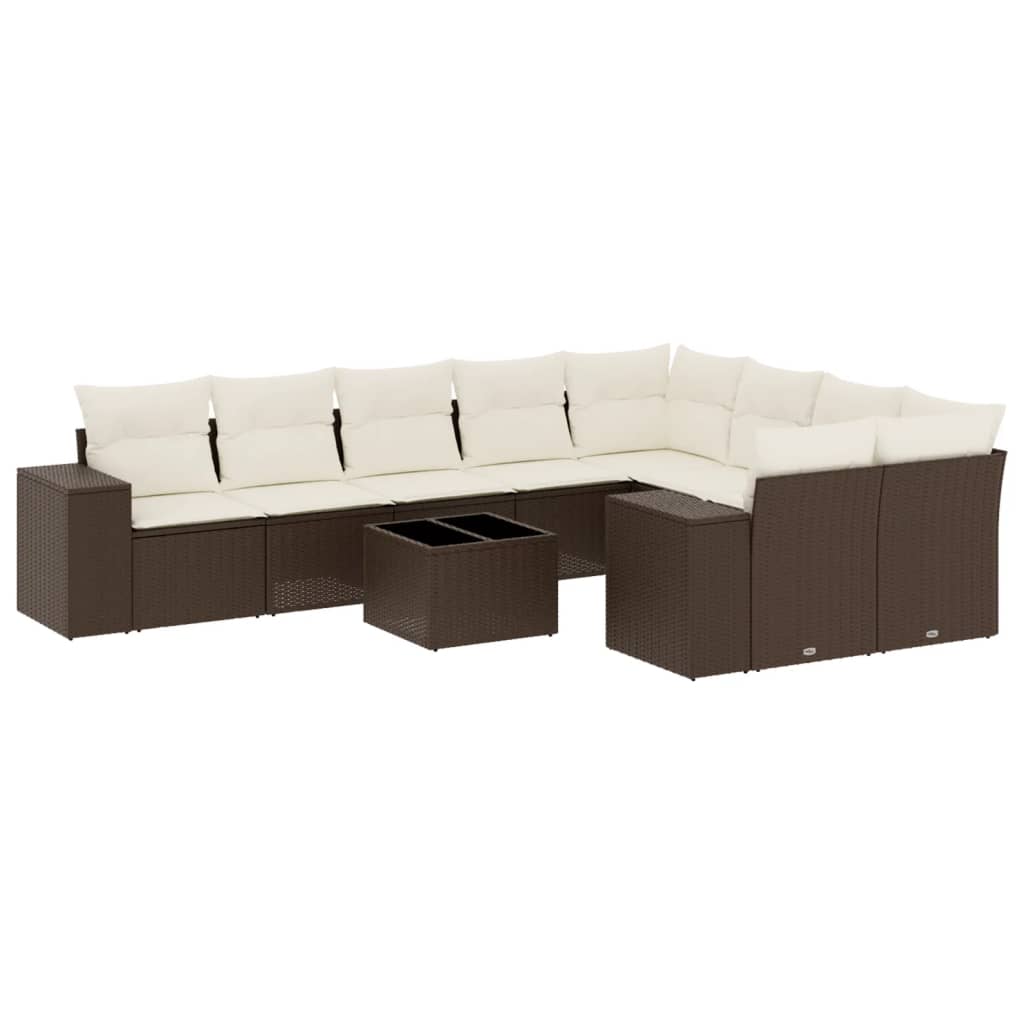 Set Divani da Giardino 10pz con Cuscini in Polyrattan Marrone