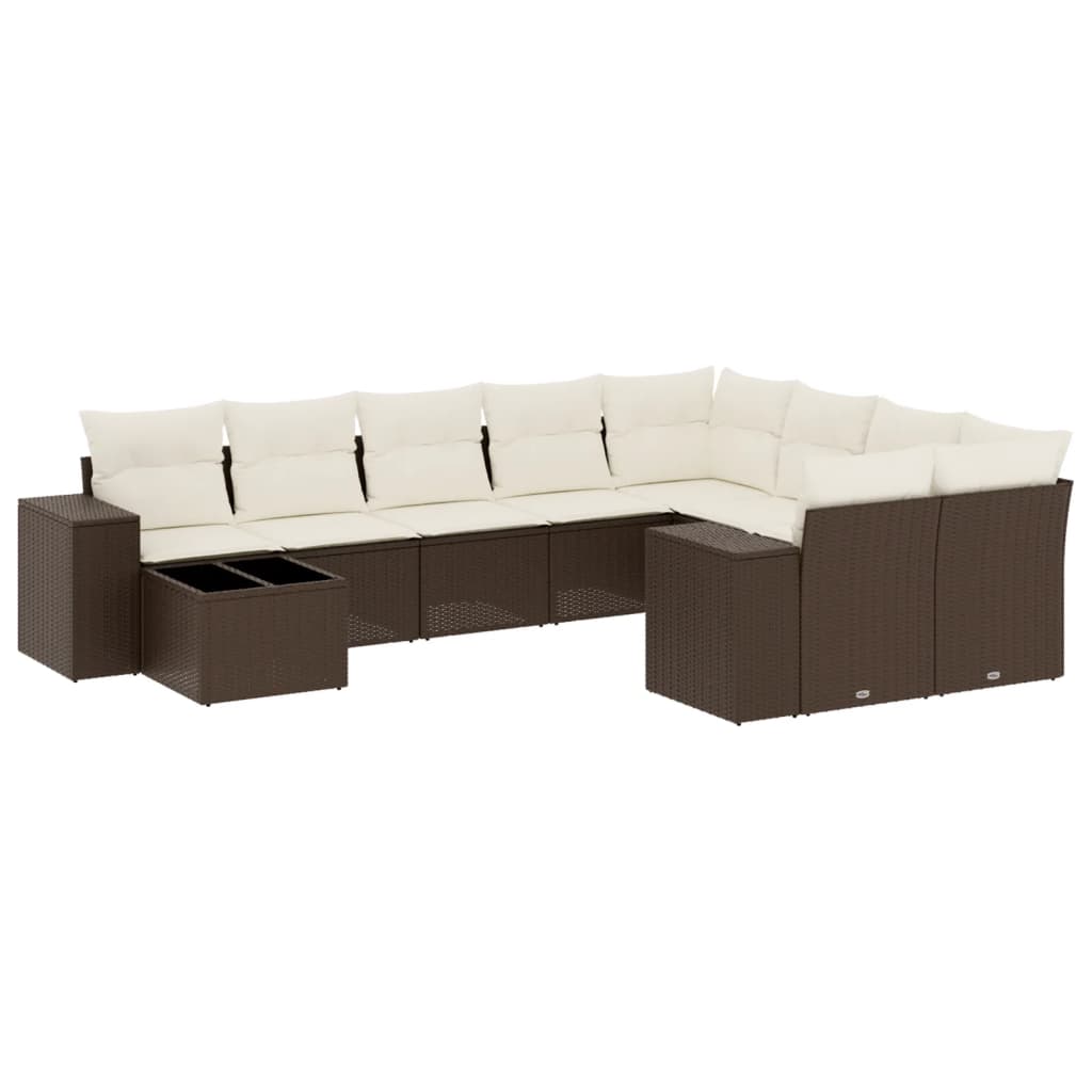 Set Divani da Giardino 10pz con Cuscini in Polyrattan Marrone