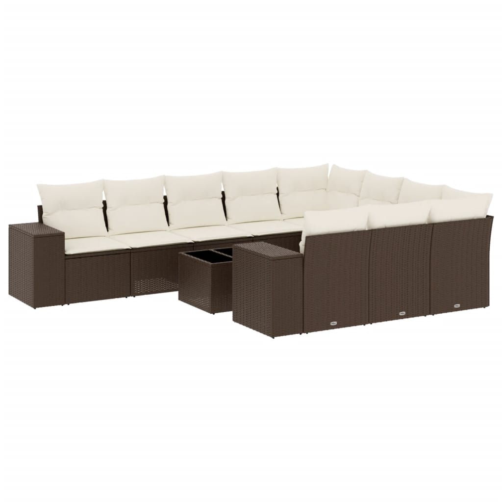 Set Divani da Giardino 11 pz con Cuscini Polyrattan Marrone