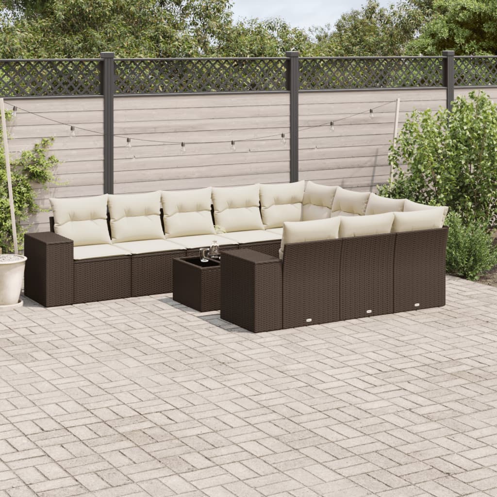 Set Divani da Giardino 11 pz con Cuscini Polyrattan Marrone