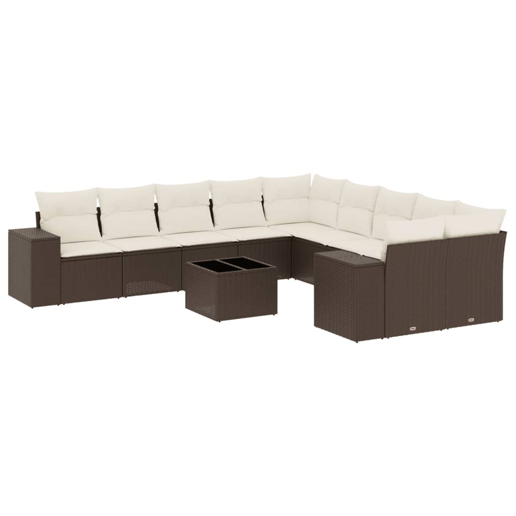 Set Divani da Giardino 11 pz con Cuscini Polyrattan Marrone