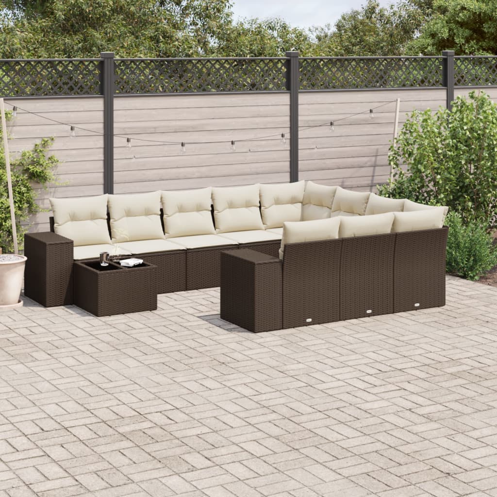 Set Divani da Giardino 11 pz con Cuscini Polyrattan Marrone