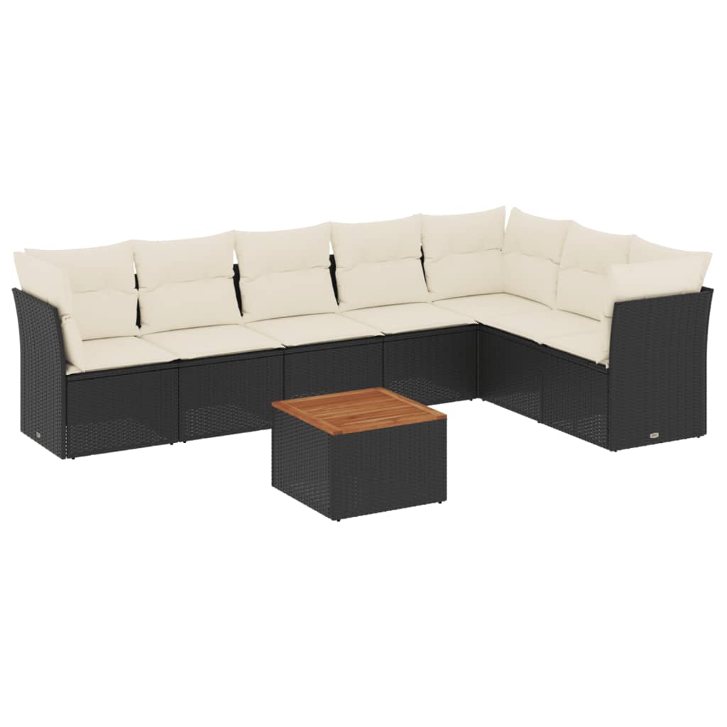 Set Divani da Giardino con Cuscini 8 pz Nero in Polyrattan