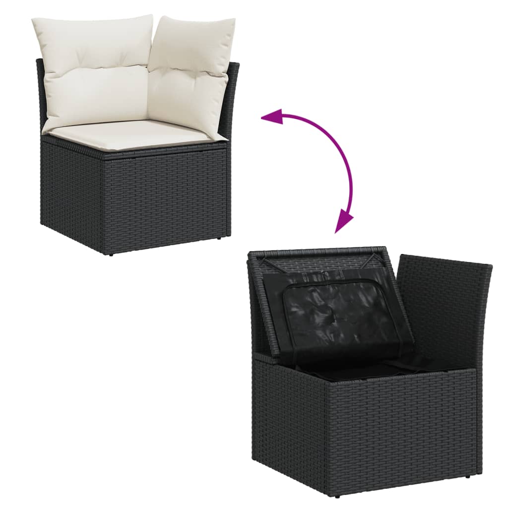 Set Divani da Giardino con Cuscini 8 pz Nero in Polyrattan