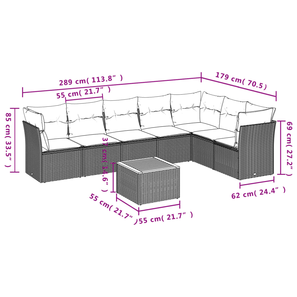 Set Divani da Giardino con Cuscini 8 pz Nero in Polyrattan