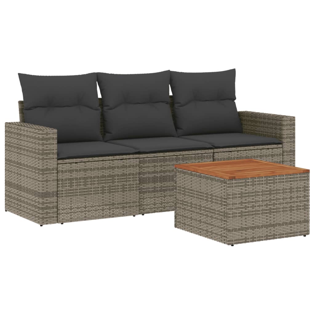 Set Divani da Giardino 4 pz con Cuscini in Polyrattan Grigio