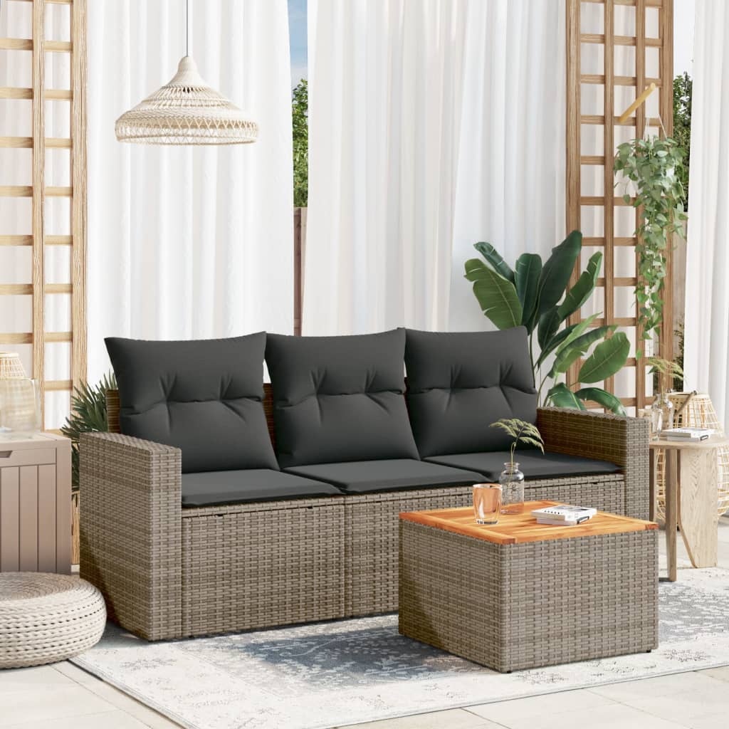 Set Divani da Giardino 4 pz con Cuscini in Polyrattan Grigio