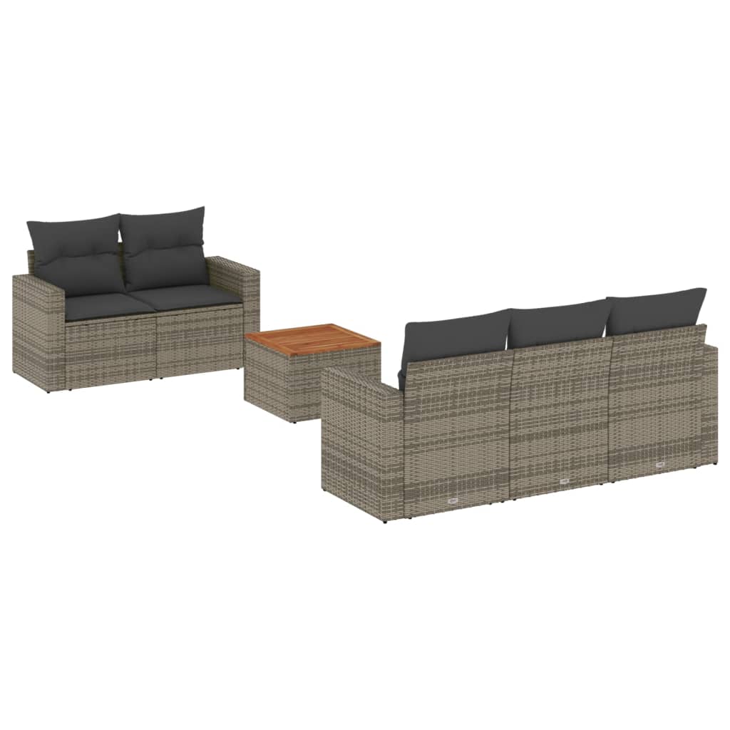 Set Divano da Giardino 6 pz con Cuscini Grigio in Polyrattan