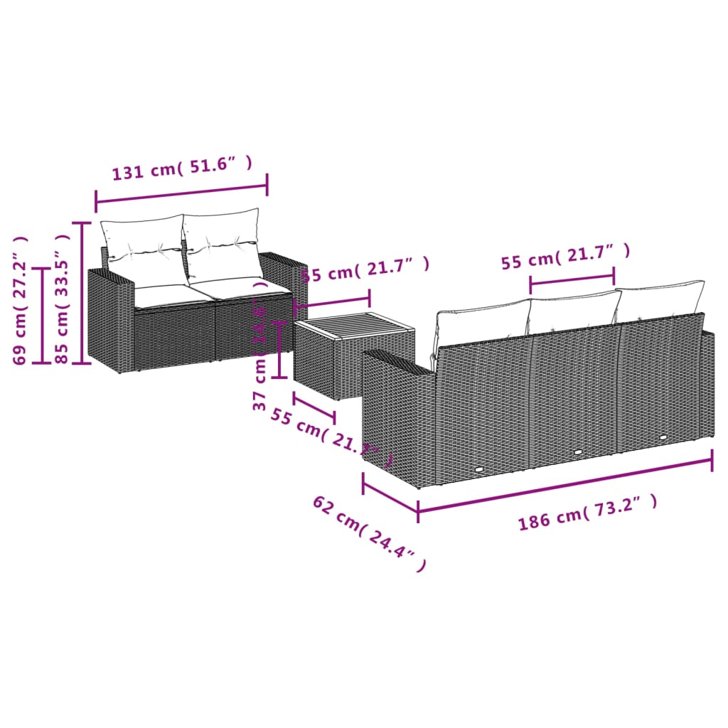 Set Divano da Giardino 6 pz con Cuscini Grigio in Polyrattan