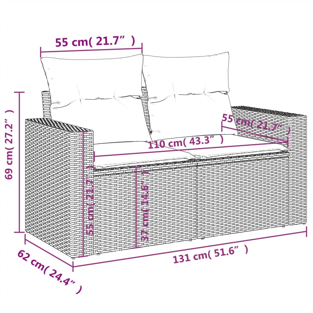 Set Divano da Giardino 6 pz con Cuscini Grigio in Polyrattan