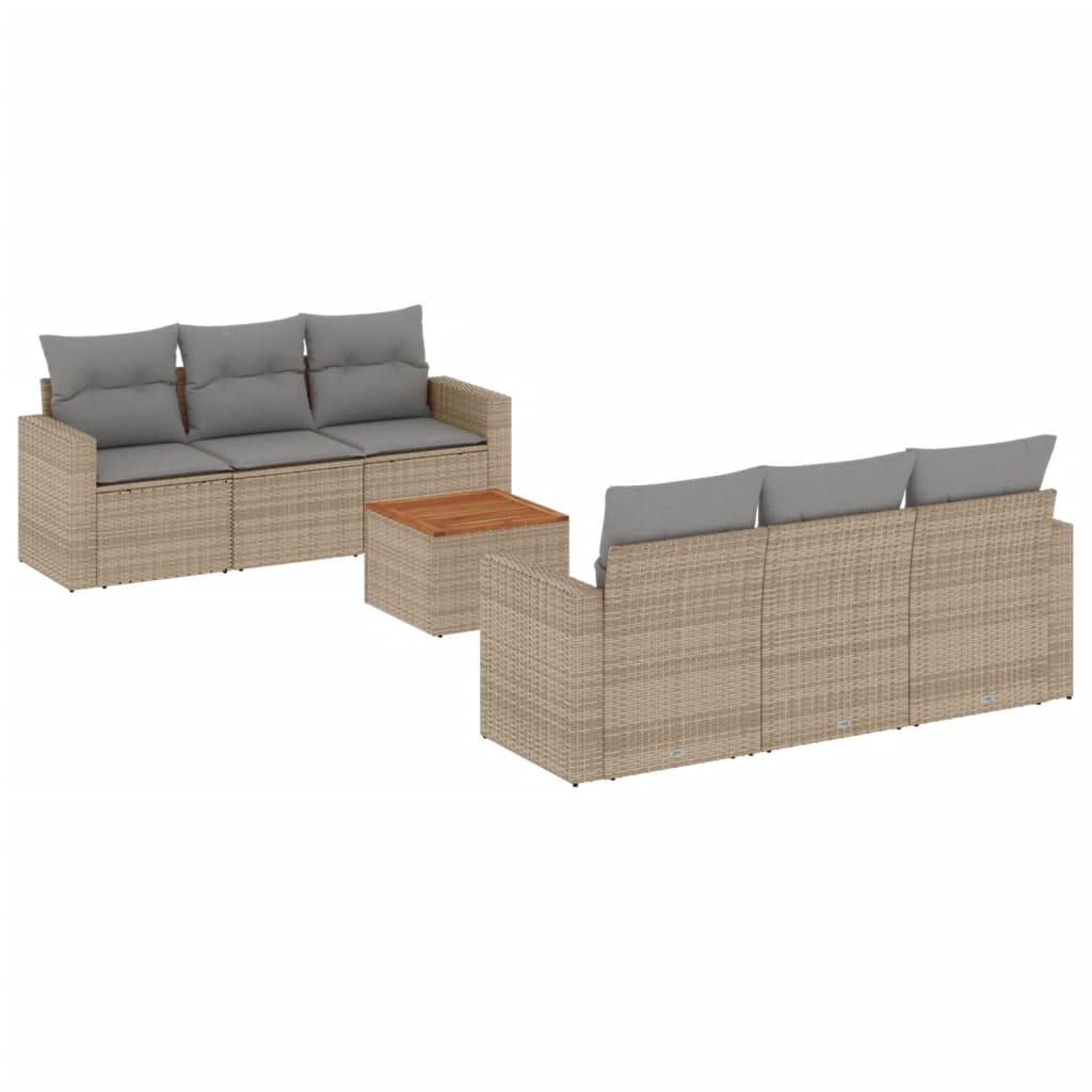 Set Divano da Giardino 7 pz con Cuscini Beige Misto Polyrattan