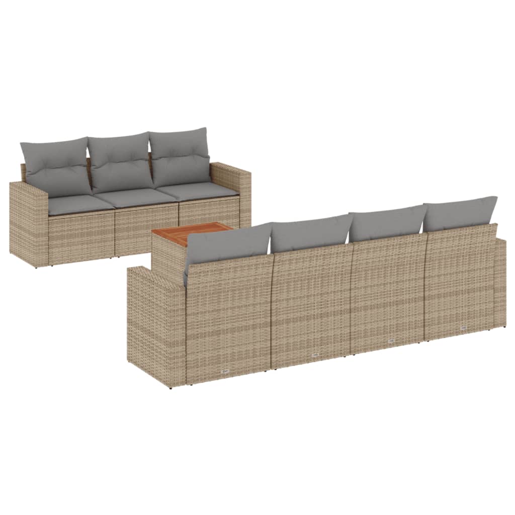 Set Divano da Giardino 8 pz con Cuscini Beige Misto Polyrattan