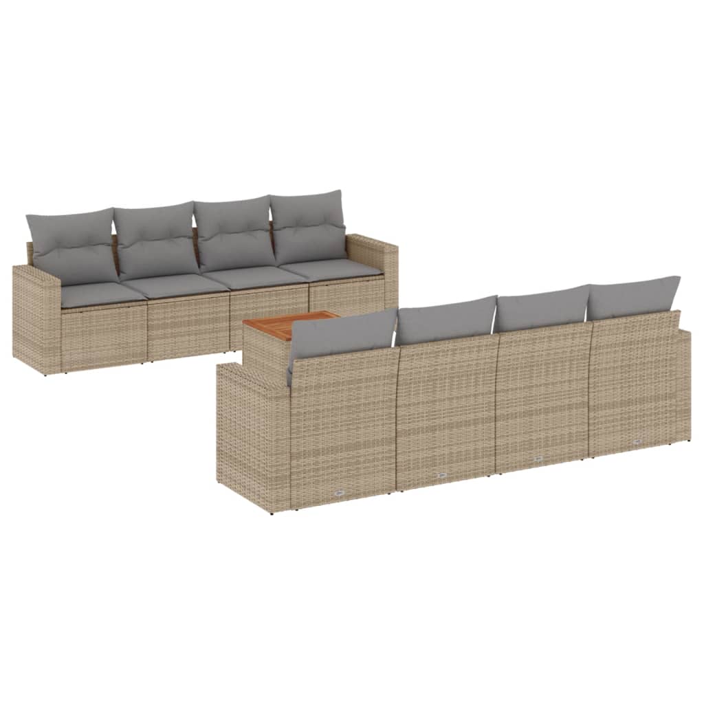 Set Divano da Giardino 9 pz con Cuscini Beige Misto Polyrattan