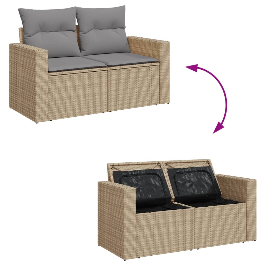 Set Divano da Giardino 9 pz con Cuscini Beige Misto Polyrattan