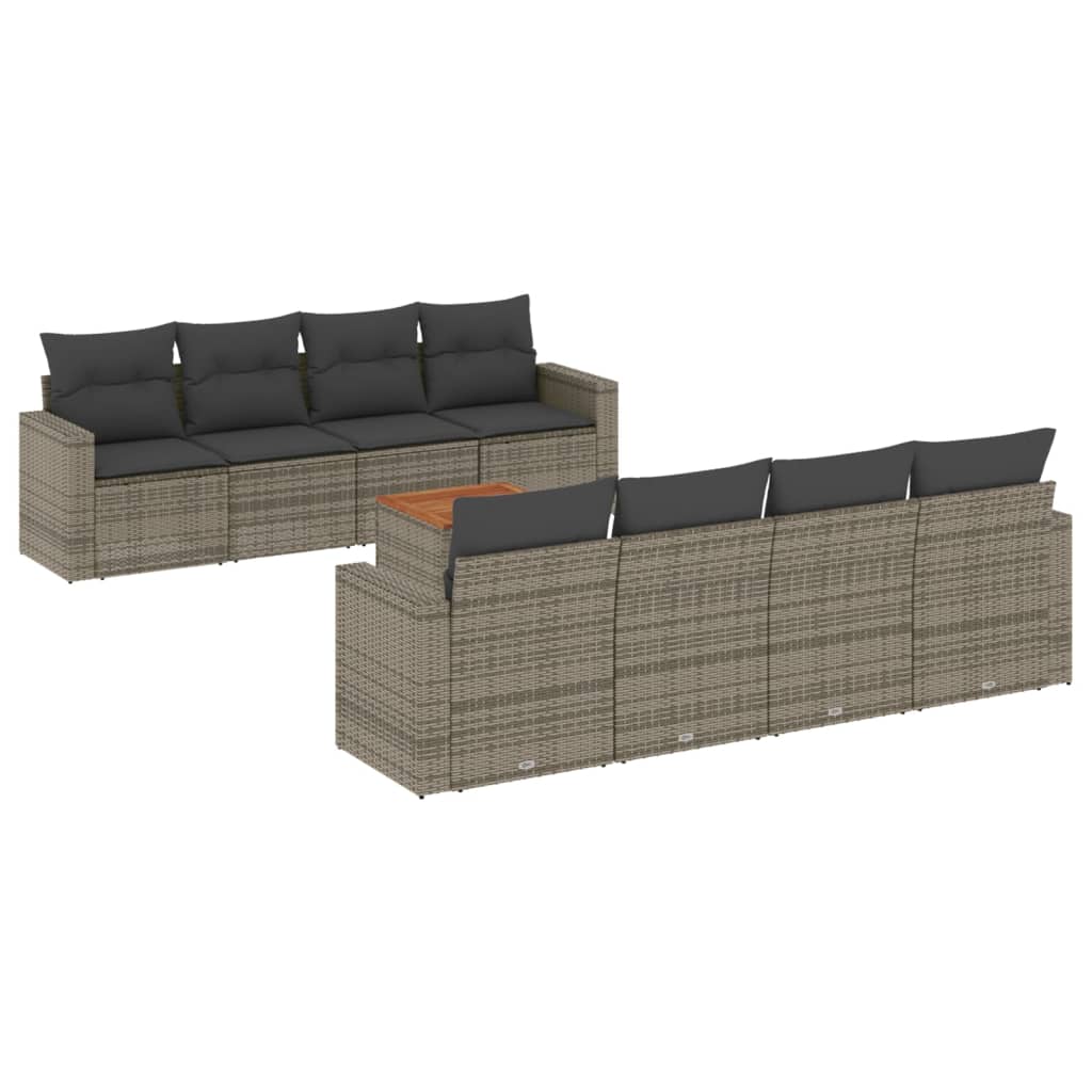 Set Divano da Giardino 9 pz con Cuscini Grigio in Polyrattan