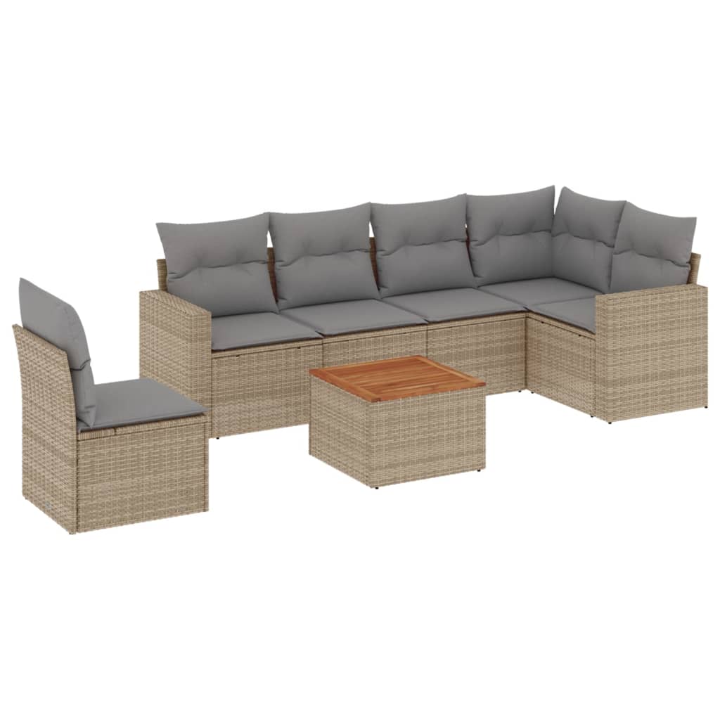 Set Divano da Giardino 7 pz con Cuscini Beige Misto Polyrattan