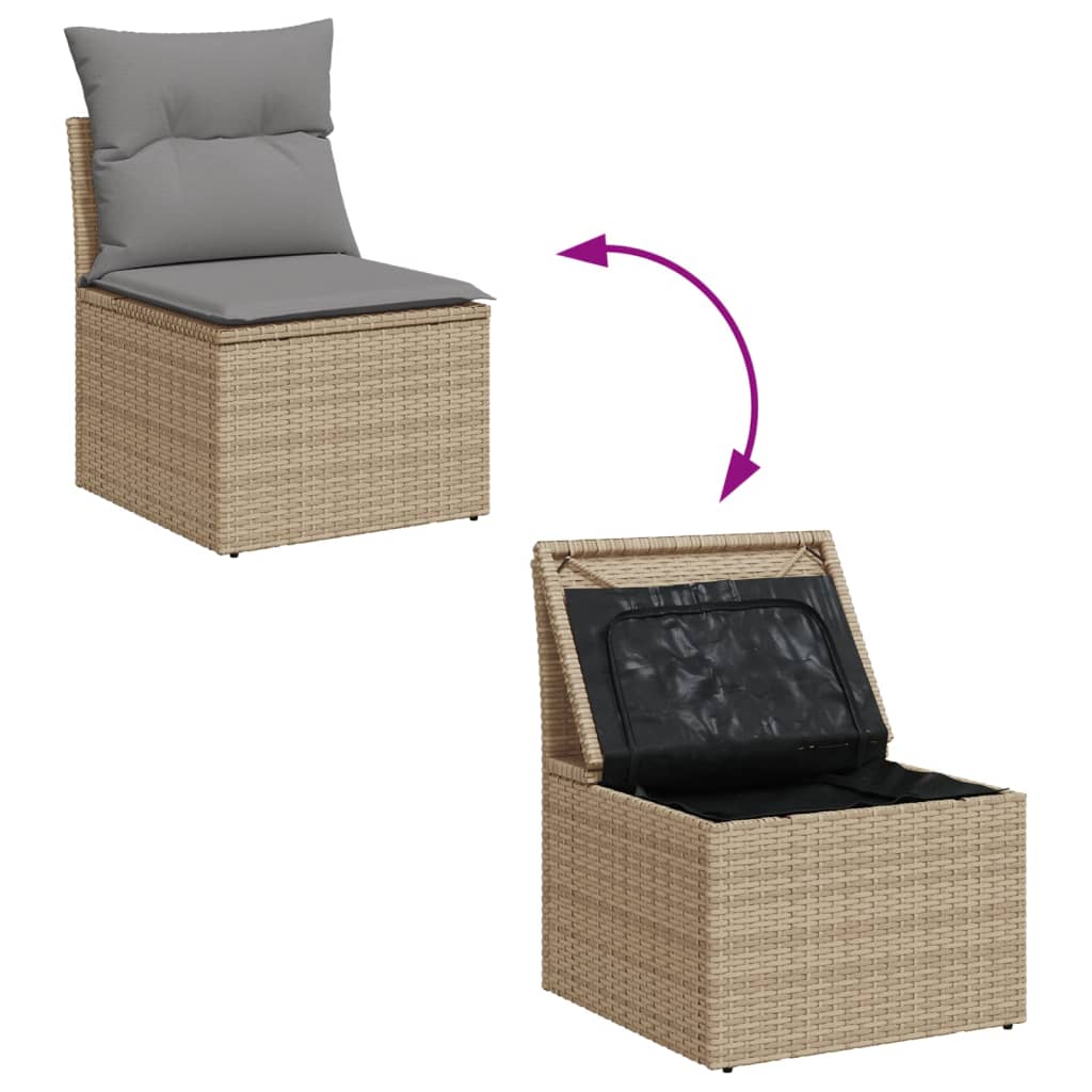 Set Divano da Giardino 9 pz con Cuscini Beige Misto Polyrattan