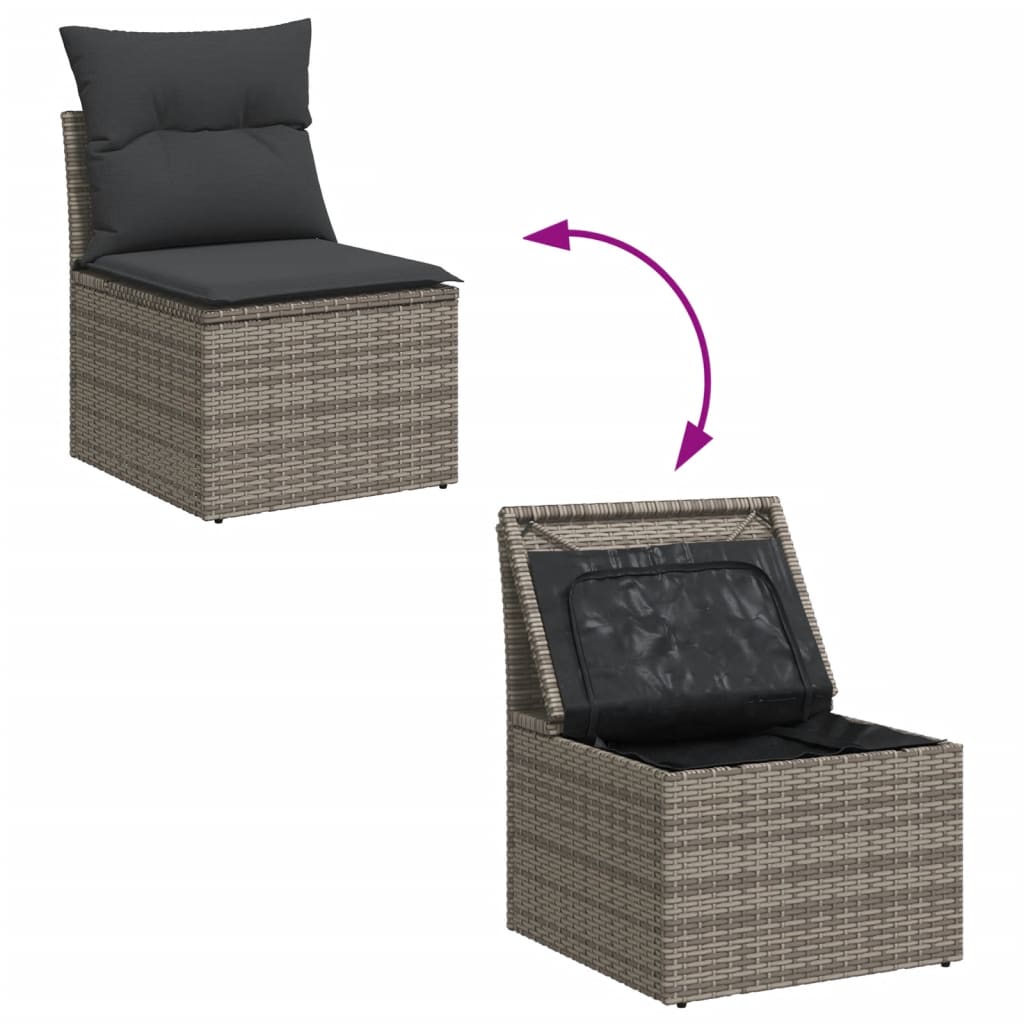 Set Divani da Giardino 7 pz con Cuscini Grigio in Polyrattan