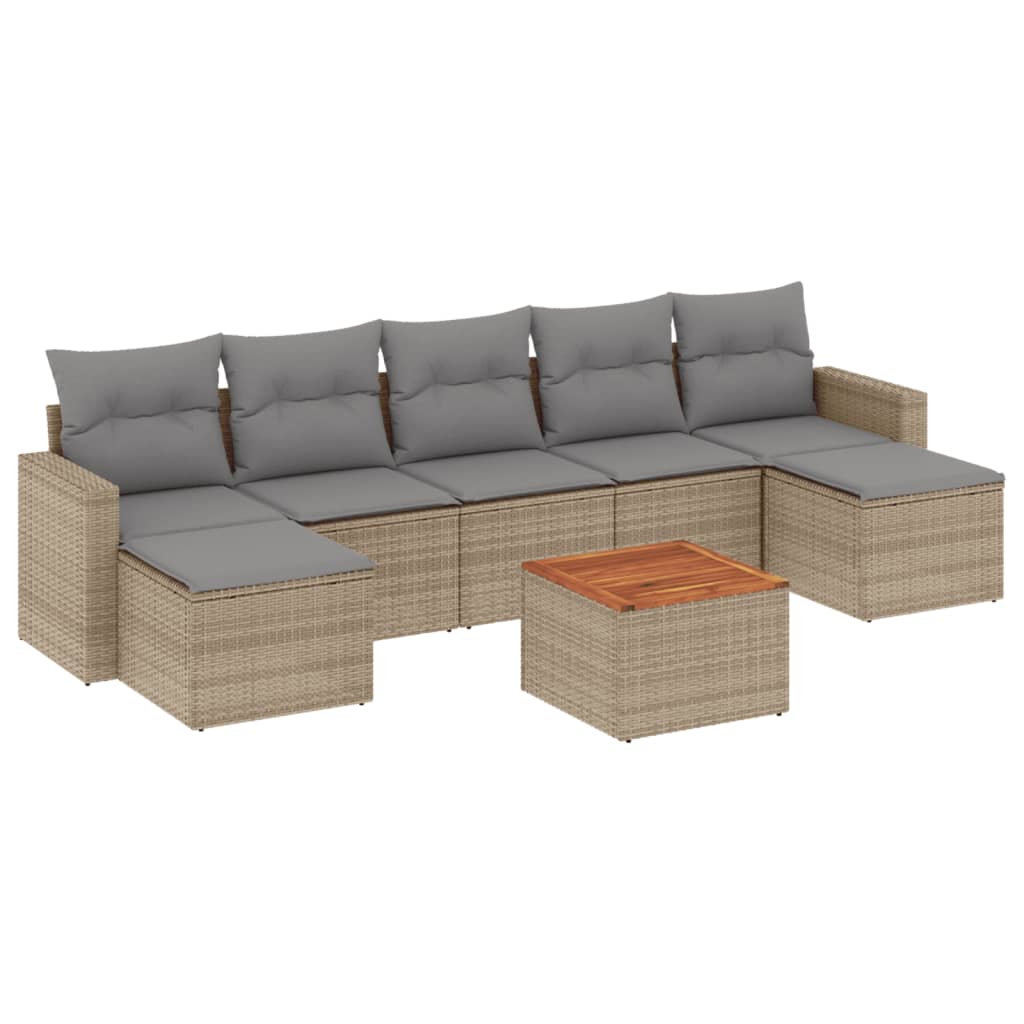 Set Divano da Giardino 8 pz con Cuscini Beige Misto Polyrattan