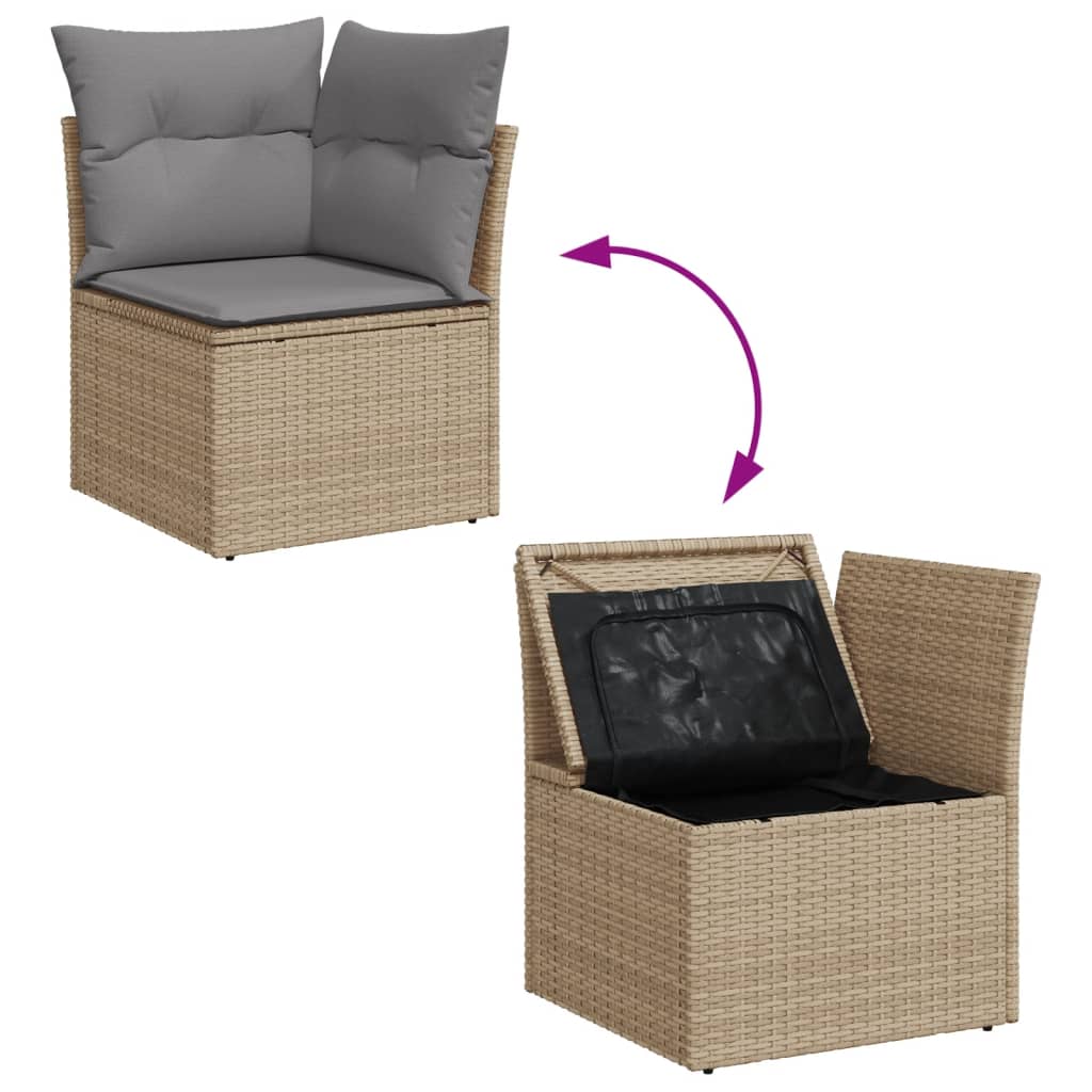 Set Divano da Giardino 10 pz con Cuscini Beige Misto Polyrattan