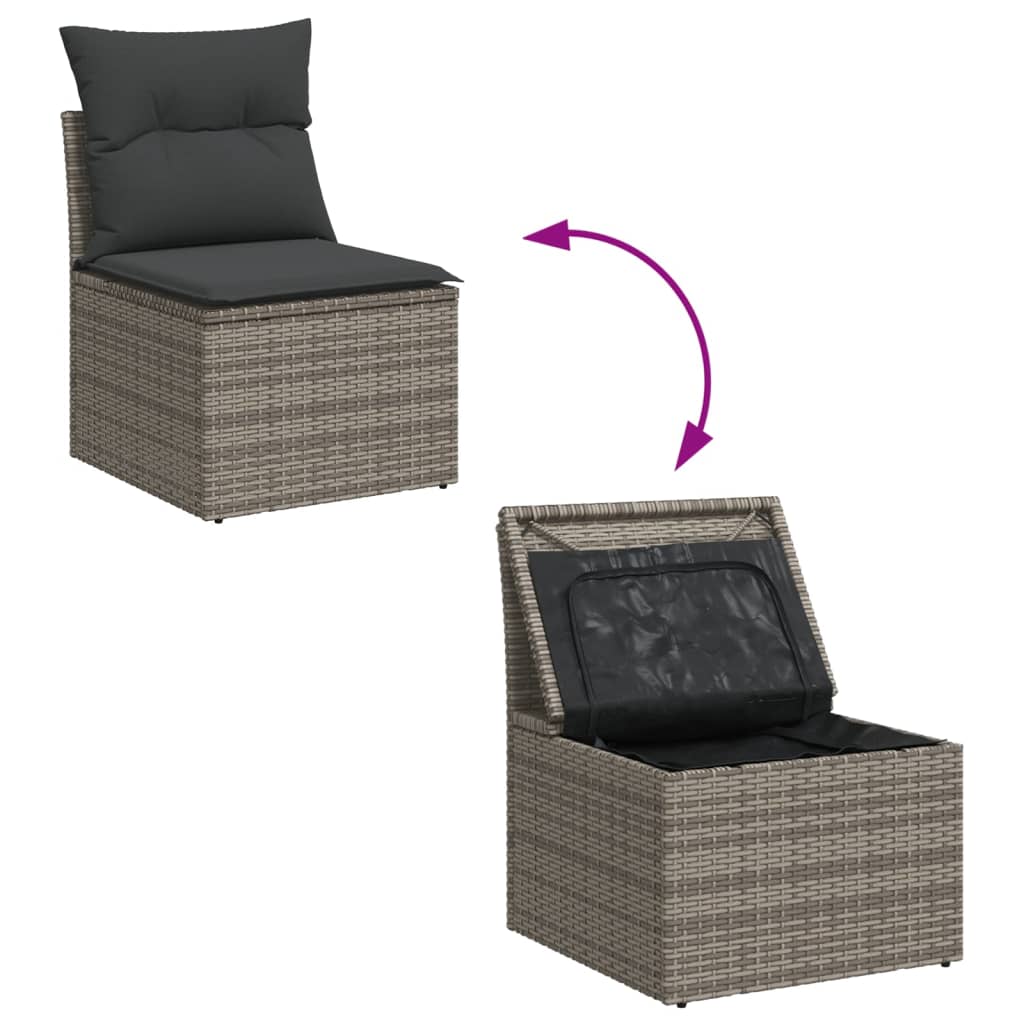 Set Divano da Giardino 10 pz con Cuscini Grigio in Polyrattan