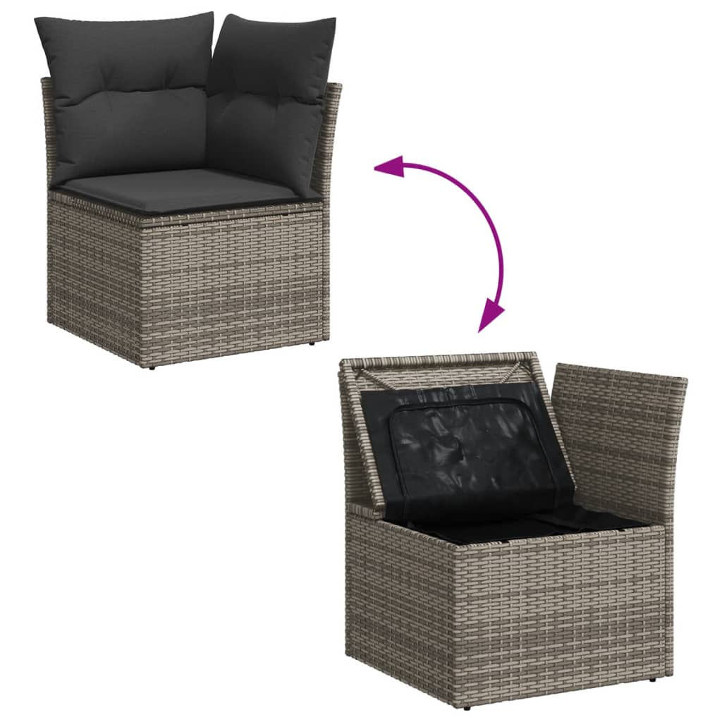 Set Divano da Giardino 10 pz con Cuscini Grigio in Polyrattan