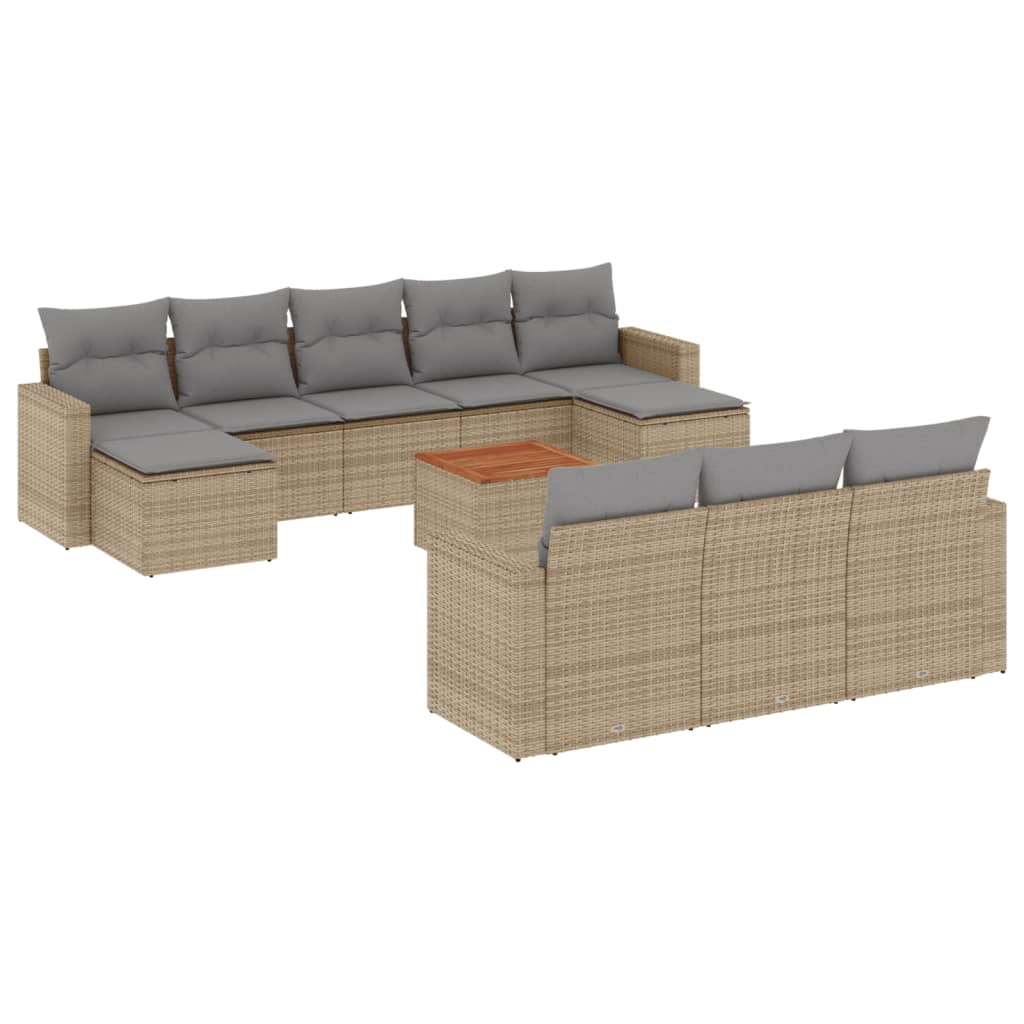 Set Divano da Giardino 11 pz con Cuscini Beige Misto Polyrattan