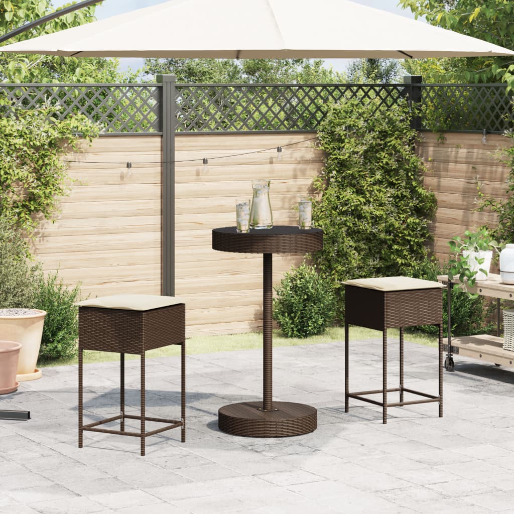 Set Bar da Giardino 3 pz con Cuscini in Polyrattan Marrone