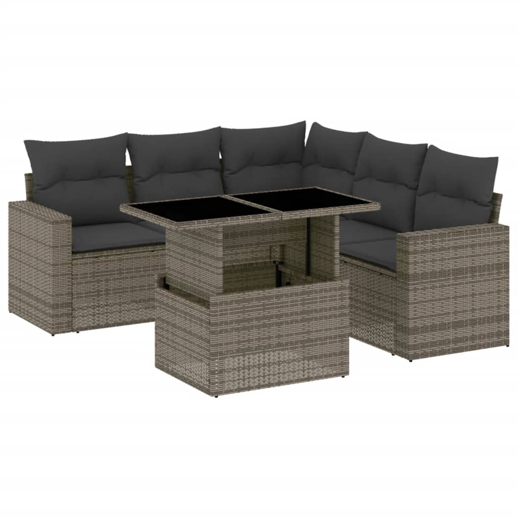 Set Divano da Giardino 6 pz con Cuscini Grigio in Polyrattan