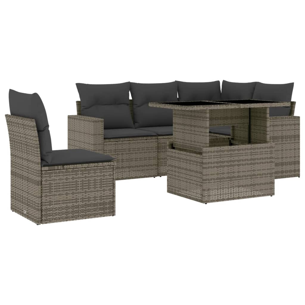 Set Divano da Giardino 6 pz con Cuscini Grigio in Polyrattan