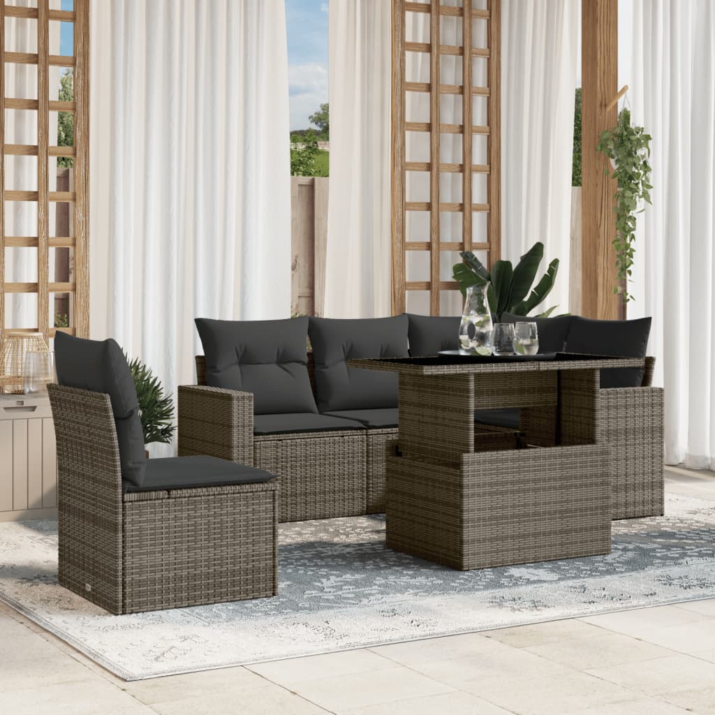 Set Divano da Giardino 6 pz con Cuscini Grigio in Polyrattan