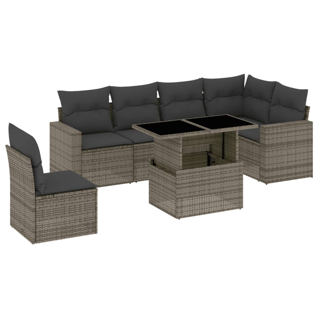 Set Divani da Giardino 7 pz con Cuscini Grigio in Polyrattan