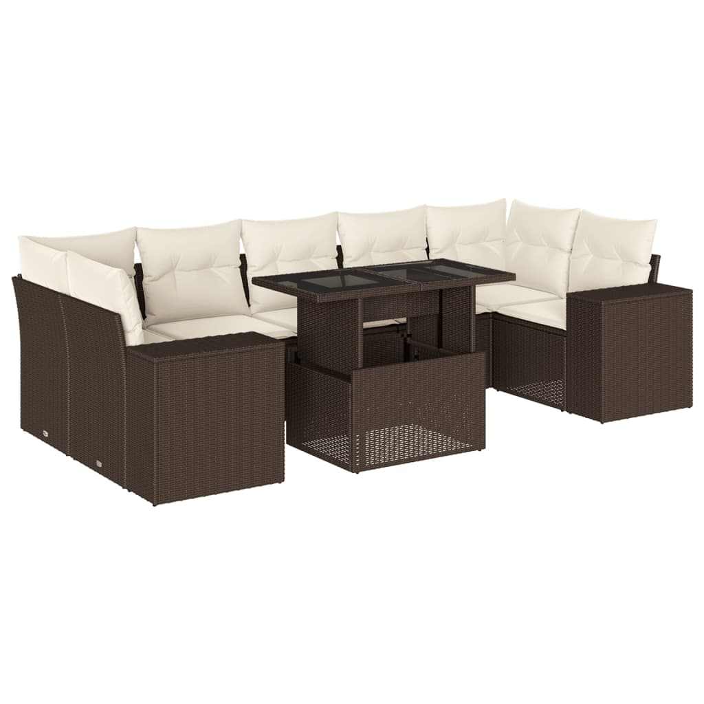 Set Divani da Giardino 8 pz con Cuscini Marrone in Polyrattan