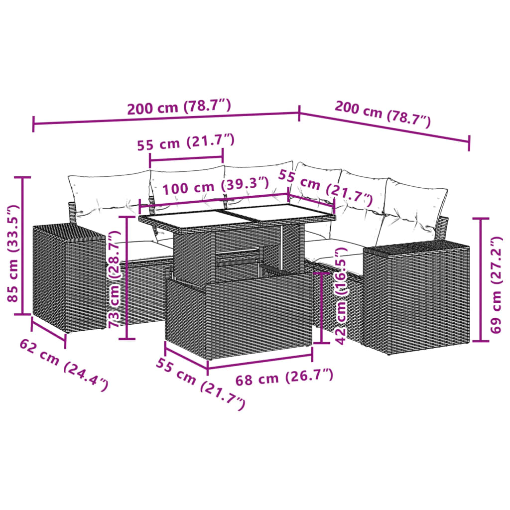 Set Divano da Giardino 6 pz con Cuscini Marrone in Polyrattan