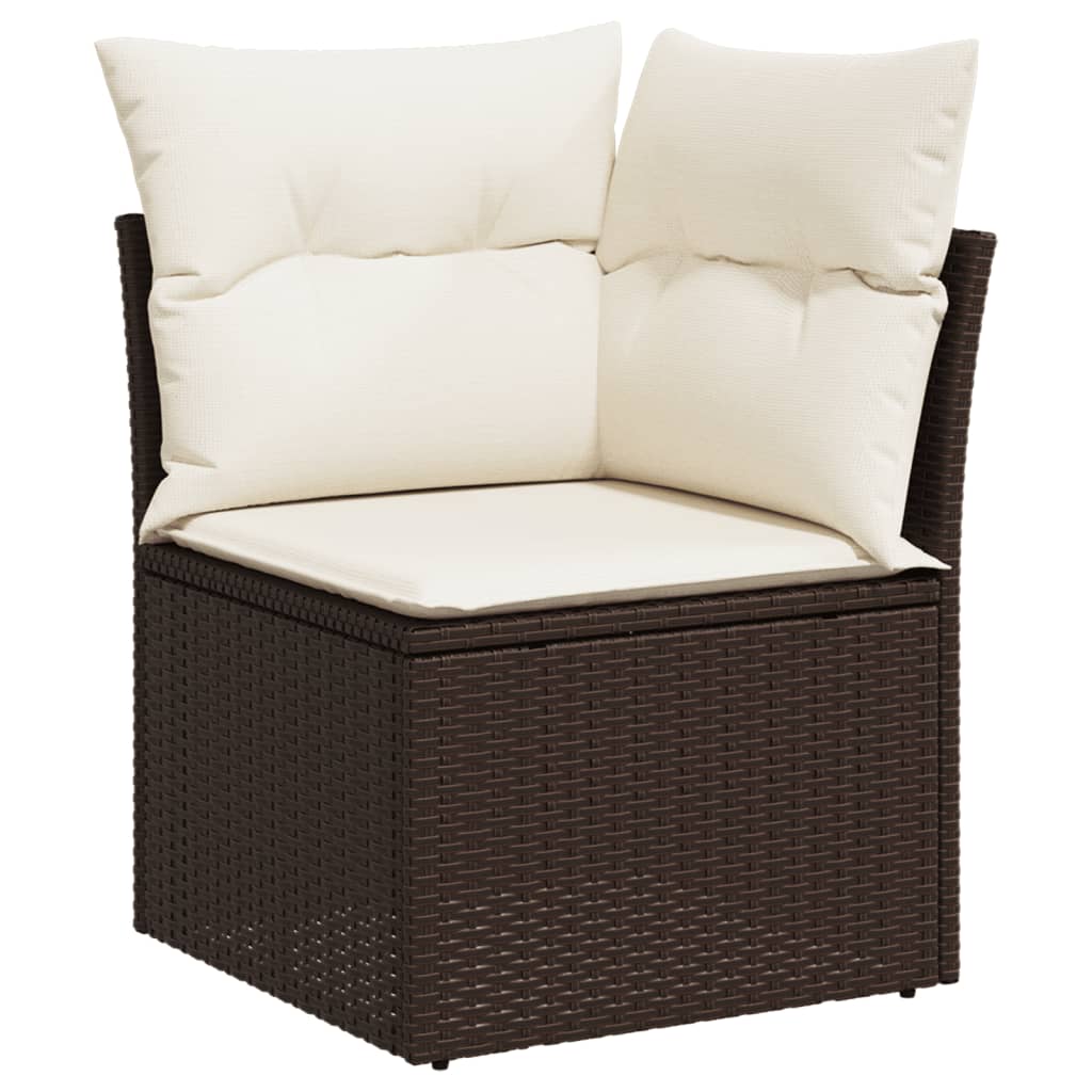 Set Divani da Giardino 7 pz con Cuscini Marrone in Polyrattan