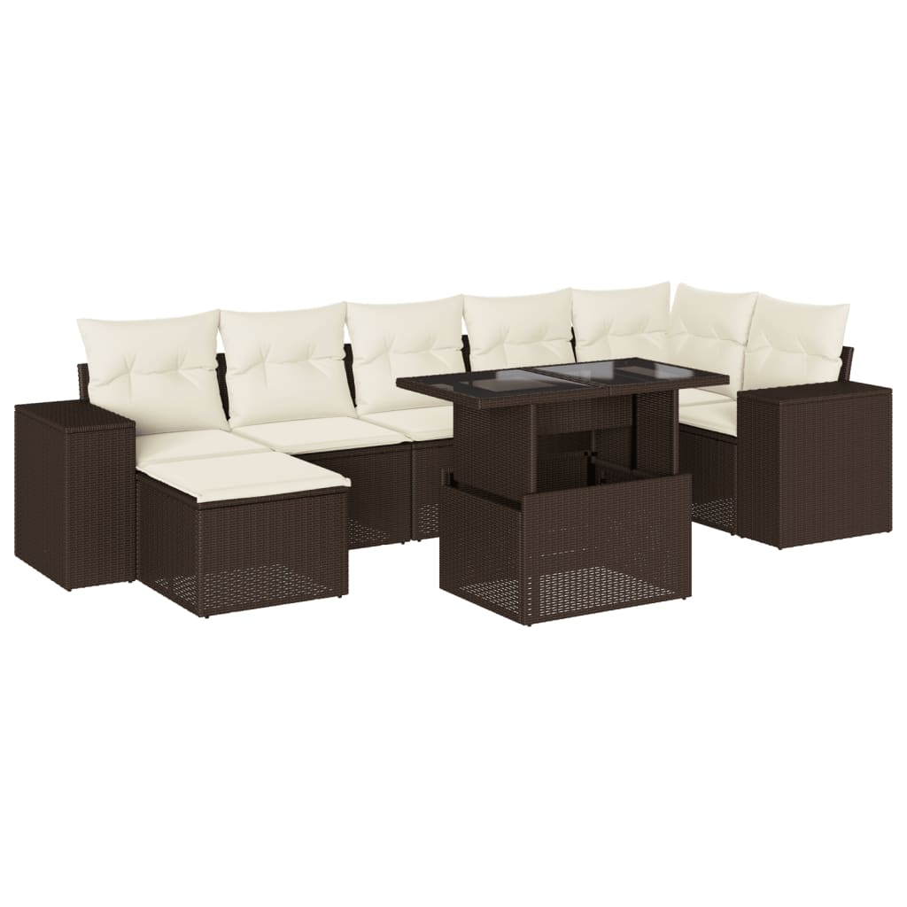 Set Divani da Giardino 8 pz con Cuscini Marrone in Polyrattan