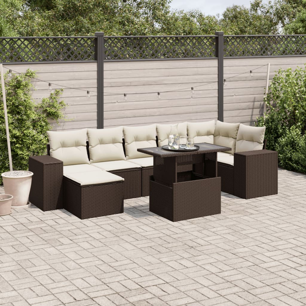 Set Divani da Giardino 8 pz con Cuscini Marrone in Polyrattan