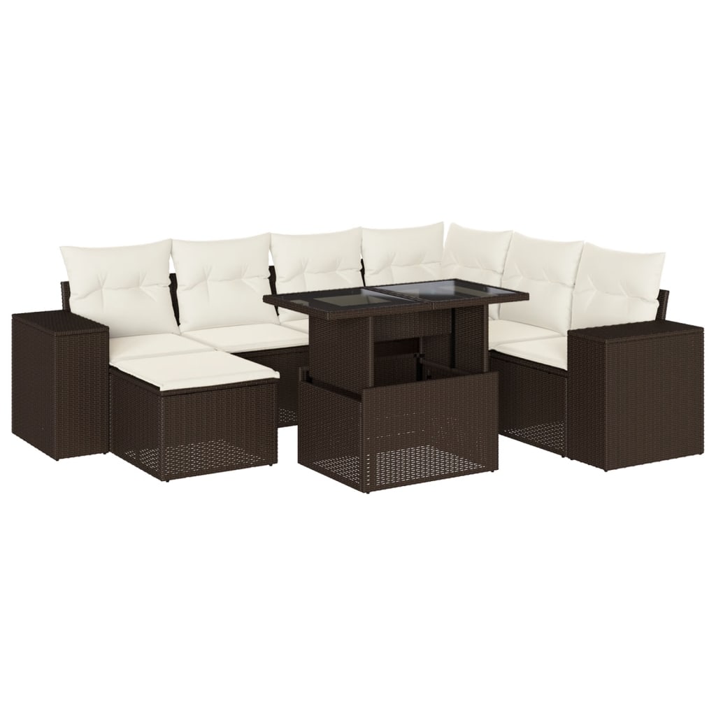 Set Divani da Giardino 8 pz con Cuscini Marrone in Polyrattan