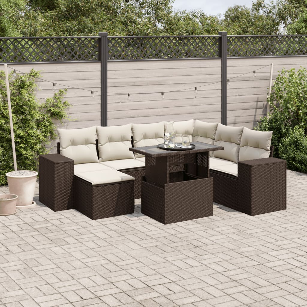 Set Divani da Giardino 8 pz con Cuscini Marrone in Polyrattan