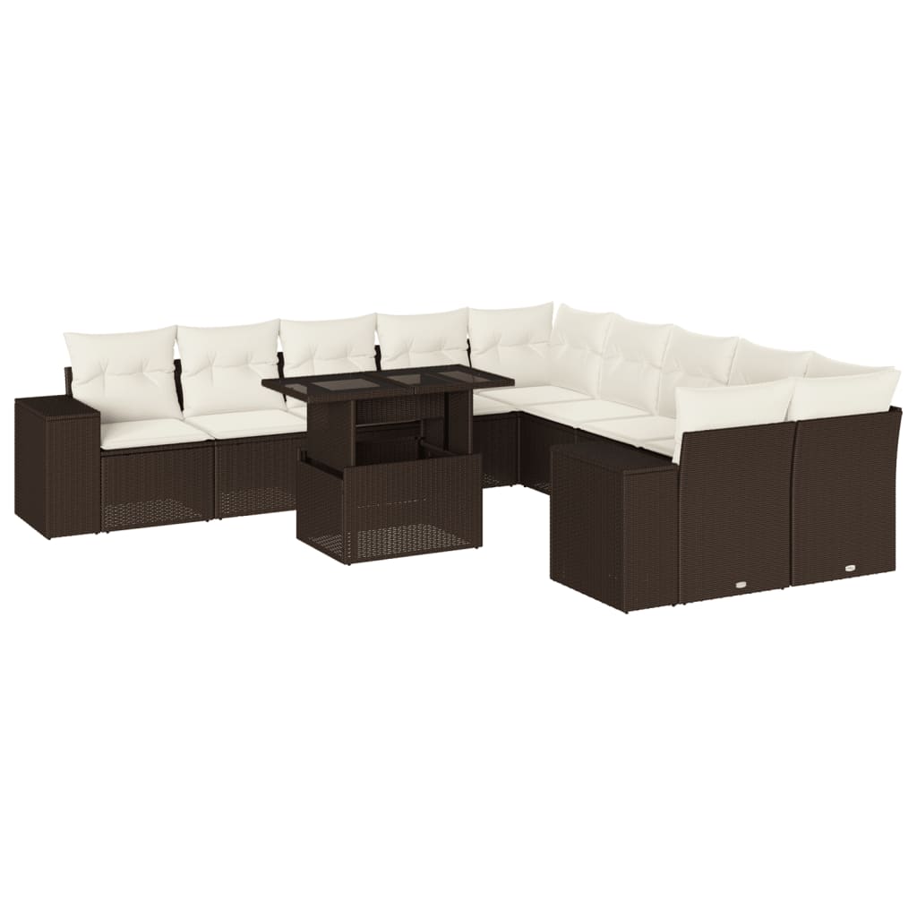 Set Divani da Giardino 11 pz con Cuscini Polyrattan Marrone