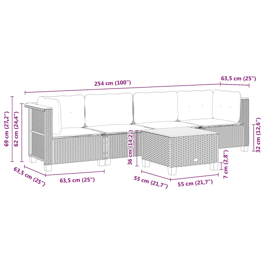 Set Divano da Giardino 5 pz con Cuscini Beige in Polyrattan