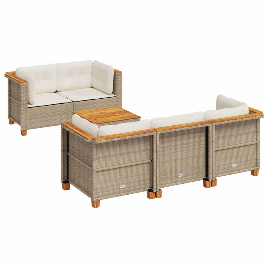 Set Divano da Giardino 6 pz con Cuscini Beige in Polyrattan