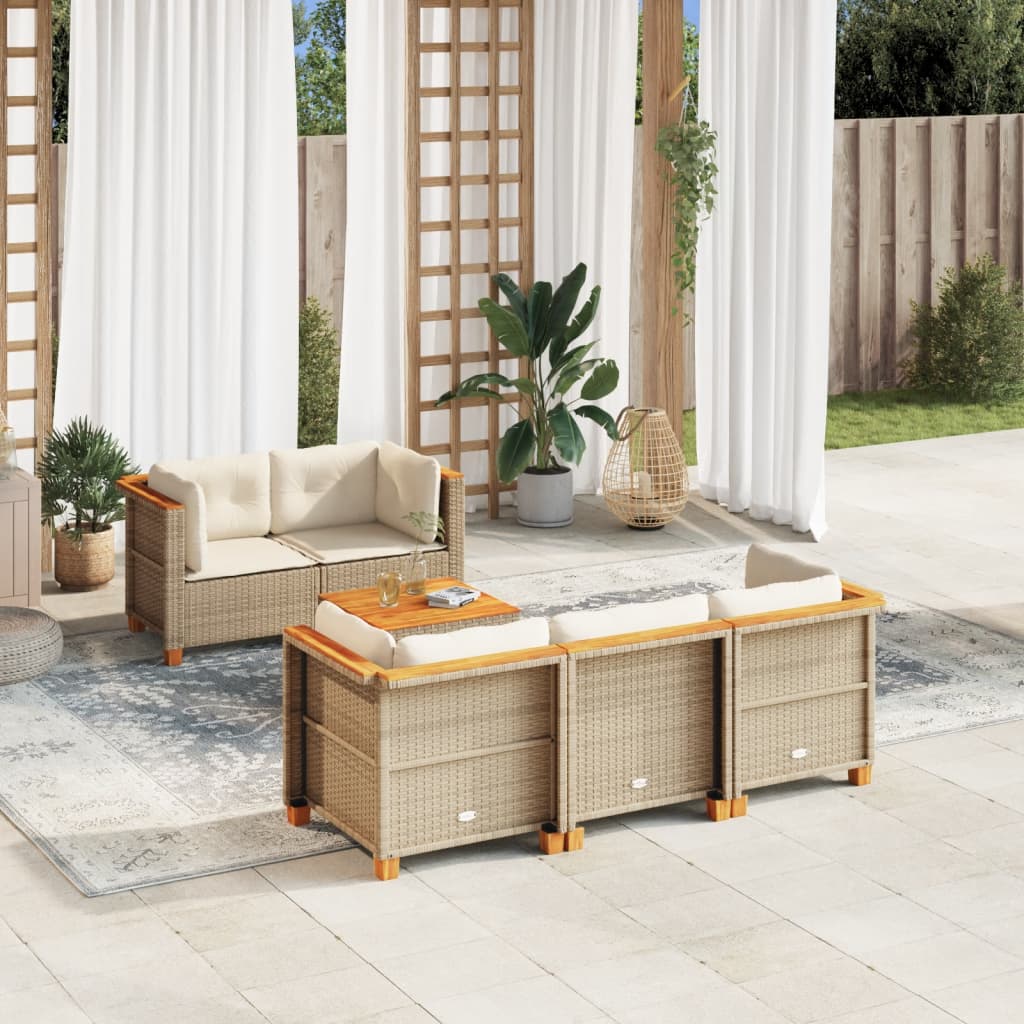 Set Divano da Giardino 6 pz con Cuscini Beige in Polyrattan