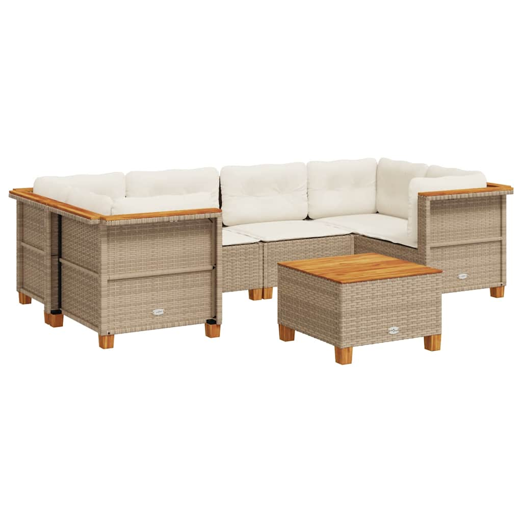 Set Divani da Giardino 7 pz con Cuscini Beige in Polyrattan