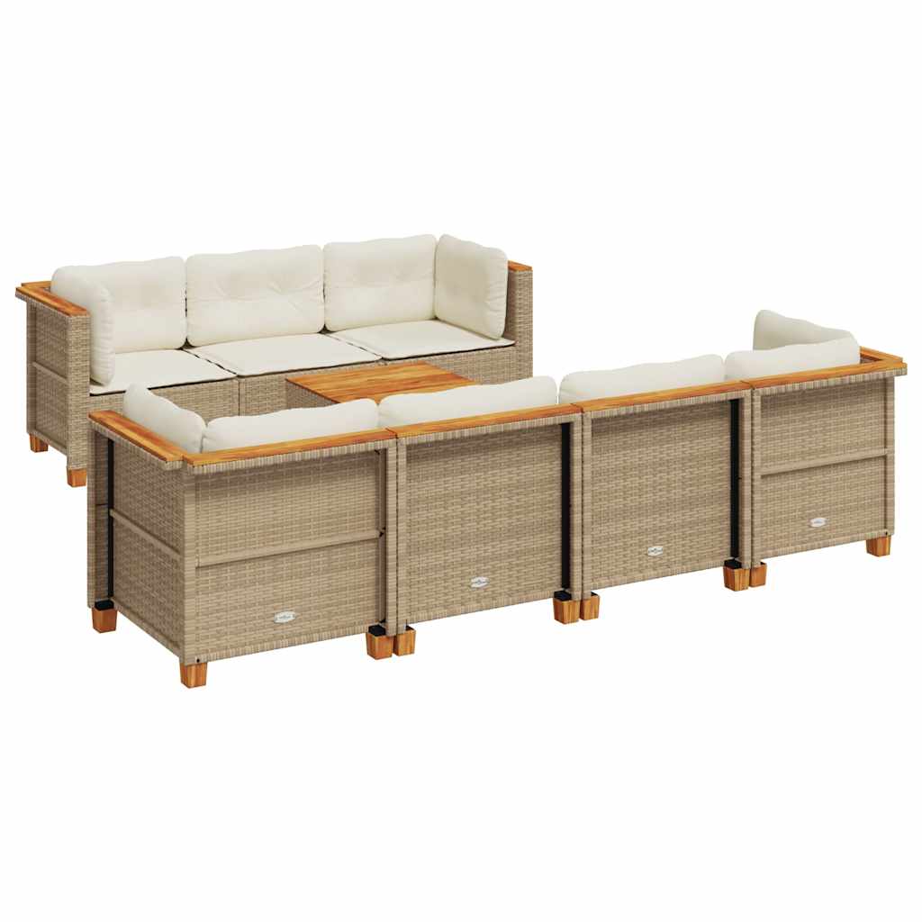 Set Divano da Giardino 8 pz con Cuscini Beige in Polyrattan