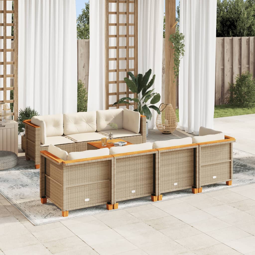 Set Divano da Giardino 8 pz con Cuscini Beige in Polyrattan